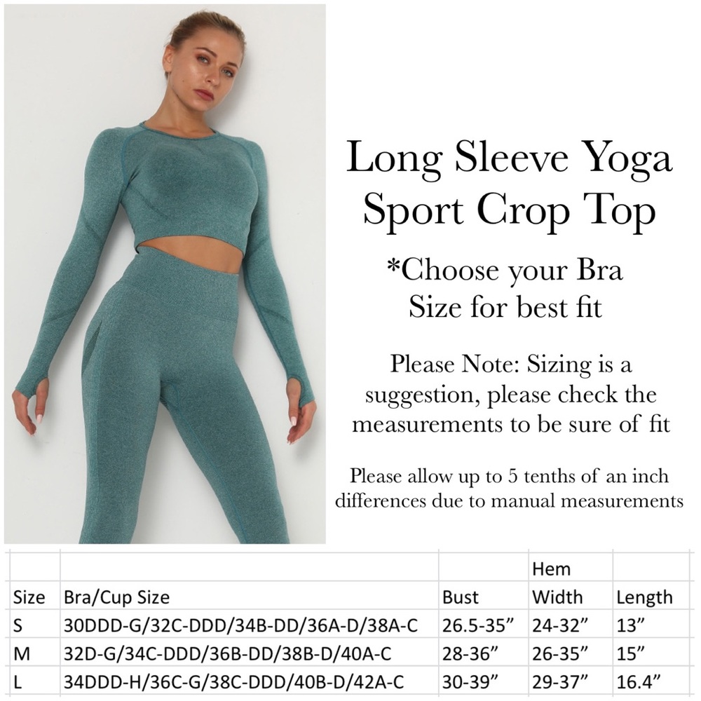 Teal Bluish Green Long Sleeve Yoga Sport Crop Top - Picture 16 of 16